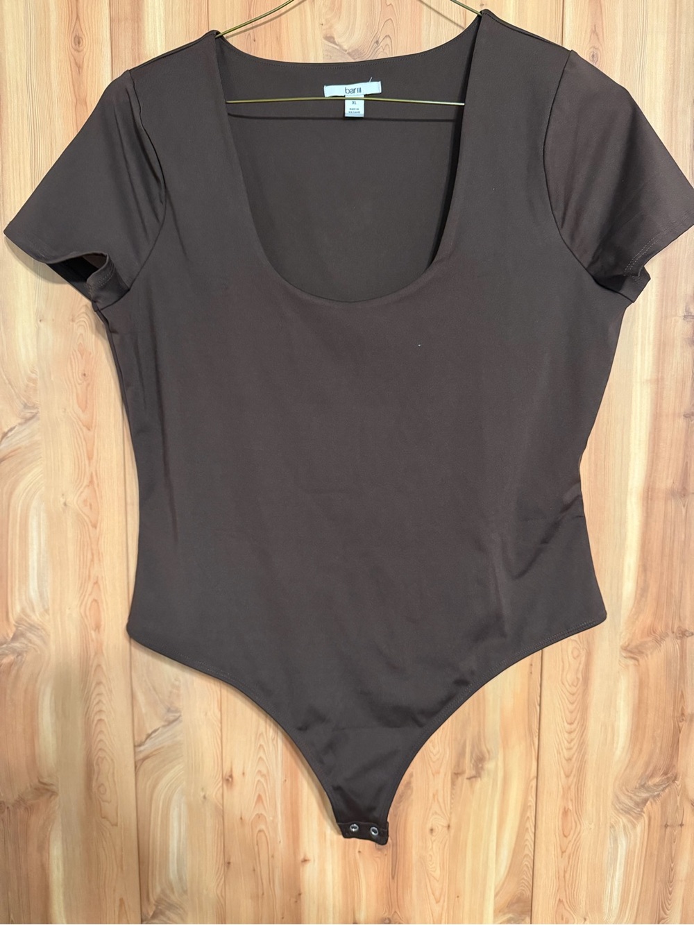 Brown Scoop Neck Short Sleeve Bodysuit